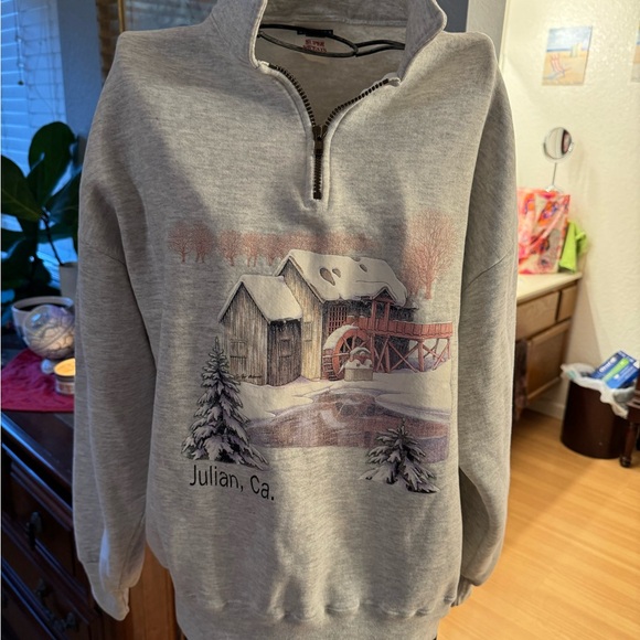 Gray third Zip Sweater with Julian , CA Winter Scene - Picture 1 of 6